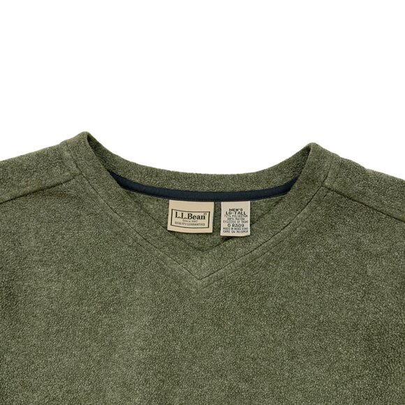 L.L. Bean Fleece Pullover Sweater LT Tall Green V-Neck Long Sleeve Gorpcore - Picture 3 of 11